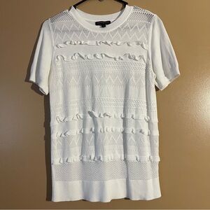 Banana Republic Women Cotton Knit Ruffle Short Sleeves White Top Shirt Medium